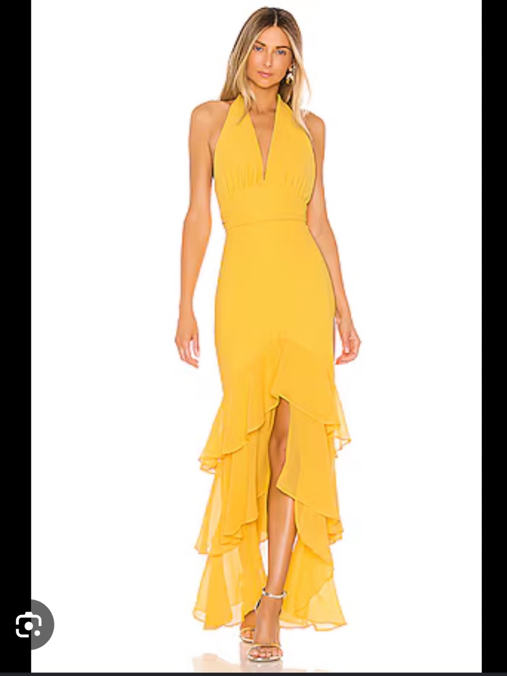 MAJORELLE Canary Yellow Halter Ruffle High-Low Dress